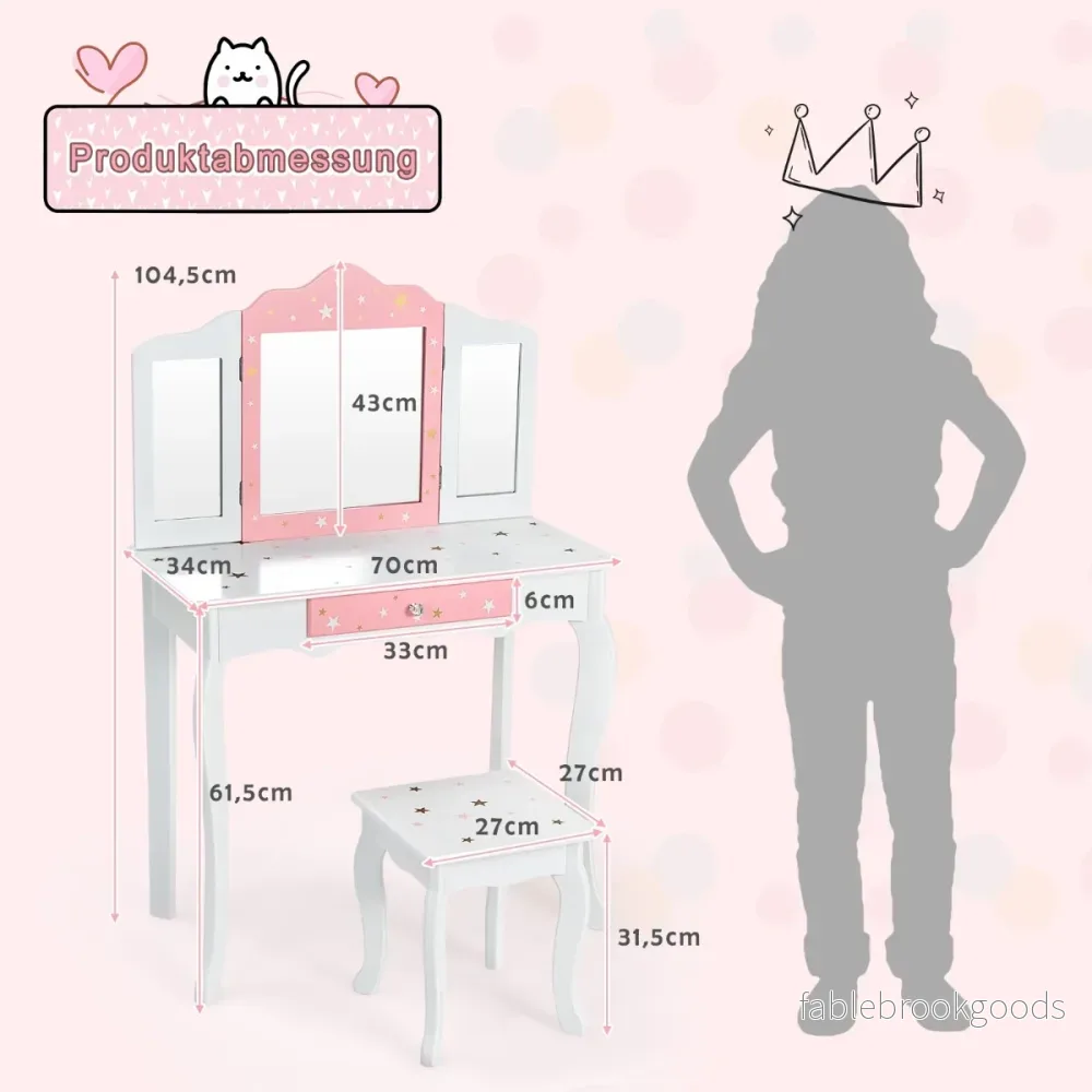 Sminkbord – för barn Princess med låda Vikbar spegel – Vit - Bild 3