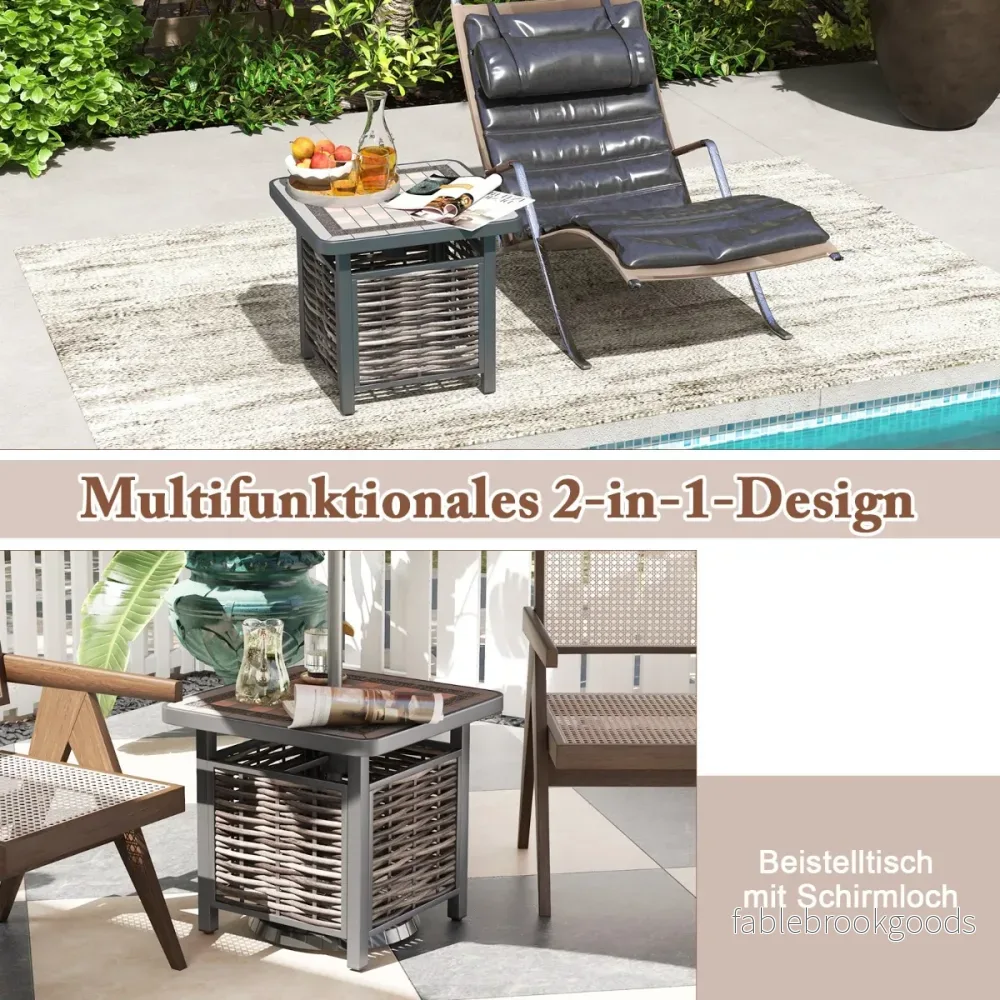 Utomhus – PE Rotting Trädgårdsbord med Resin Bordsskiva och Parasol Hål Soffbord för – Brun - Bild 2