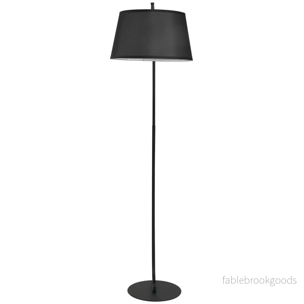 Modern metallbåggolvlampa med svart linneskärm