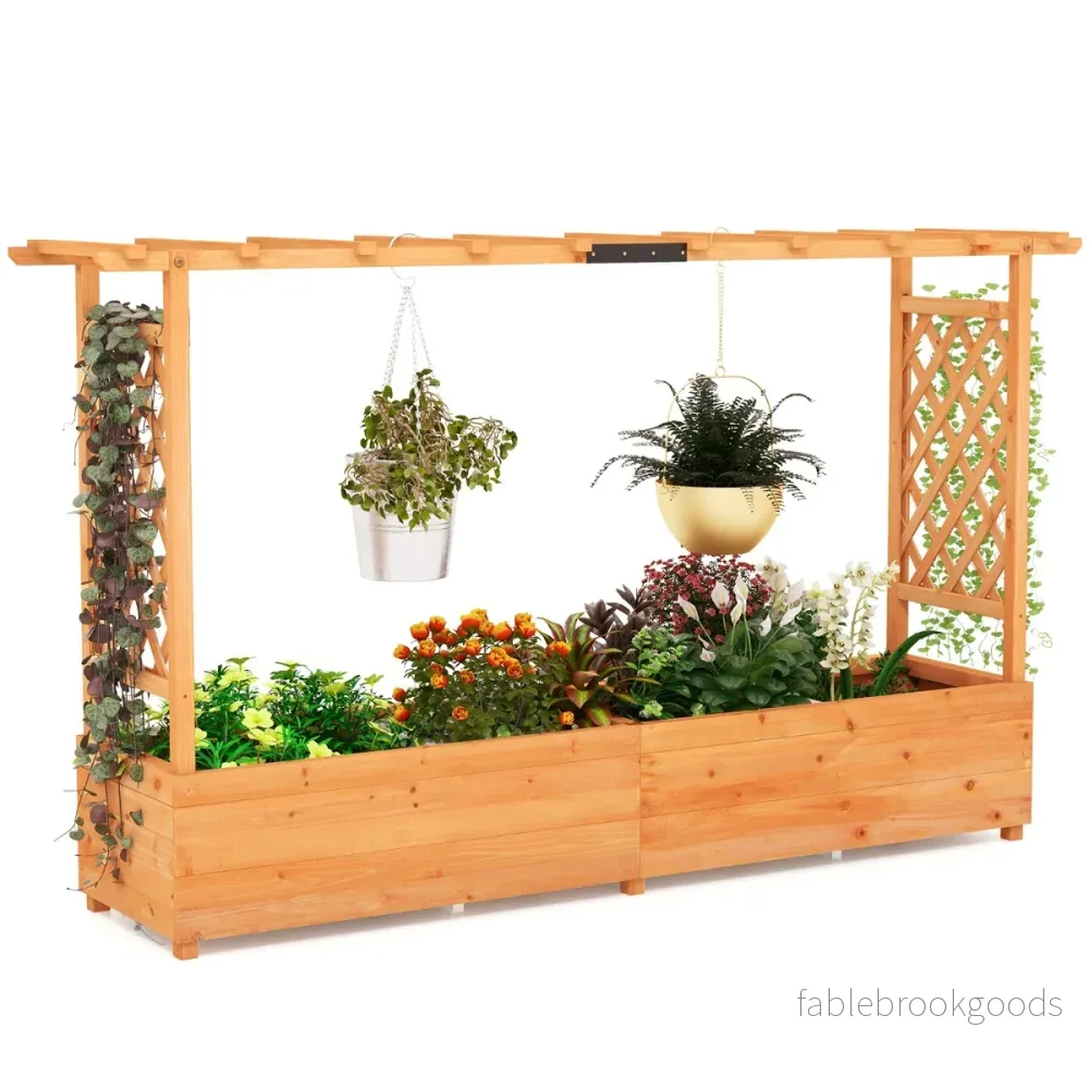 Upphöjd – träsäng med spaljé och hängande tak – 200 x 44 x 114 cm – Orange