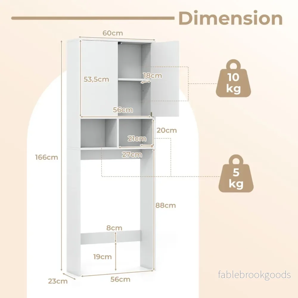 Frittående – toaletthylla med dubbel dörr och öppna fack, toalettskåp justerbar – 2 – Vit - Bild 2