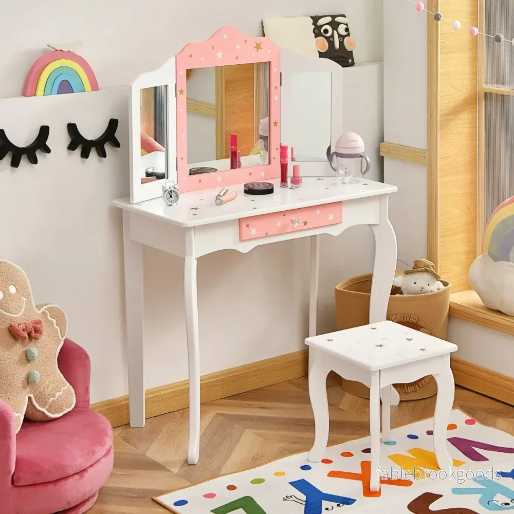 Sminkbord – för barn Princess med låda Vikbar spegel – Vit - Bild 2
