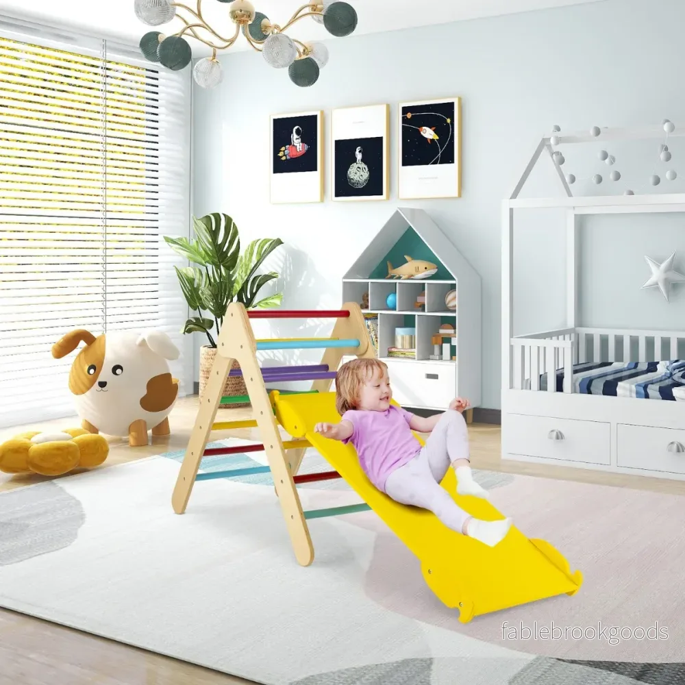 Klättertriangel – Triangulär klätterställning i trä med ramp – 86,5 x 48 x 73,5 cm – Färgglad - Bild 2