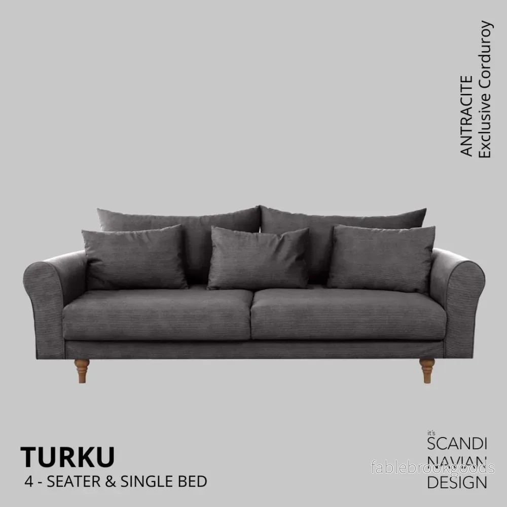 Turku 4-seater sofa/single bed Exclusive Corduroy, Antracite removable & washable covers Turku 4-seater sofa/single bed Exclusive Corduroy, Antracite removable & washable covers