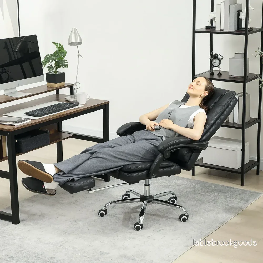 Massagekontorsstol med fotstöd, justerbar höjd, svart - Bild 2