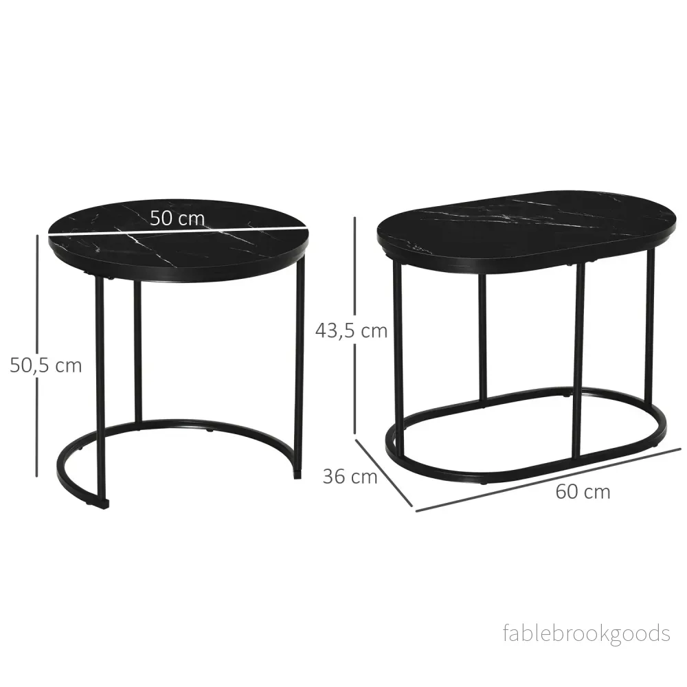 Set med 2 stapelbara runda soffbord, fuskmarmor, svart - Bild 3