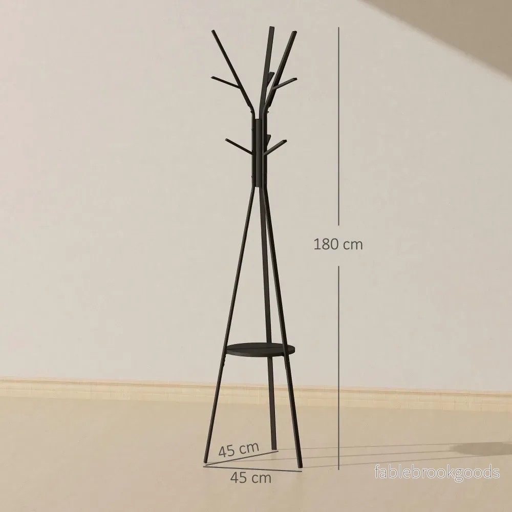 Svart klädhängare med hyllplan och 8 krokar, modern design - Bild 3