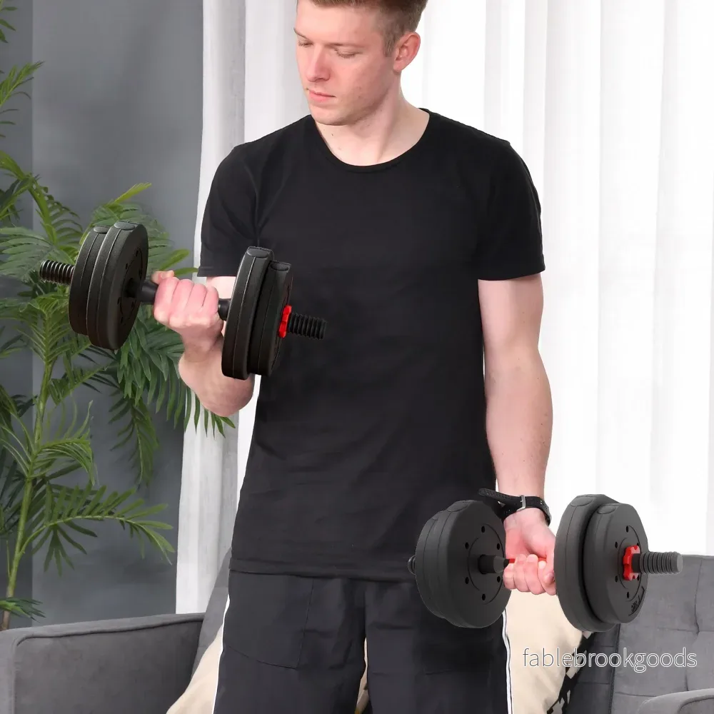 Justerbart 15 kg hantelset, kan omvandlas till skivstång, svart - Bild 2