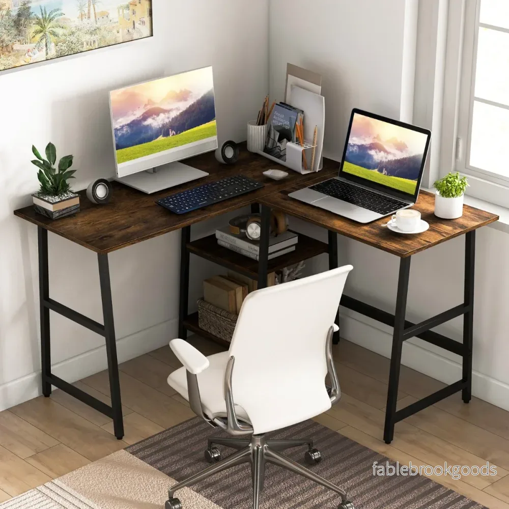 Skrivbord – L format med uttag och USB portar rustikt brunt – 120 x 120 x 75 cm – Rustik brun - Bild 3