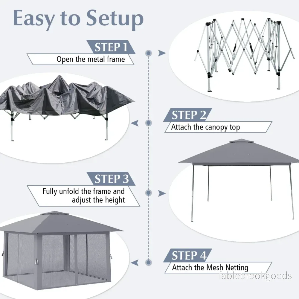 Pop‑up – hopfällbar paviljong med myggnät och dubbelt tak, inklusive bärväska – 4 4 x 4 m – Grå - Bild 3