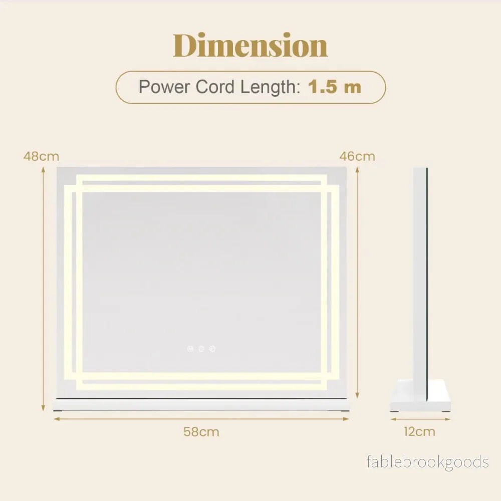 LED upplyst – sminkspegel med färgiga dimbara lägen och Smart touch styrning – 3 58 x 12 x 48 cm – Vit - Bild 2
