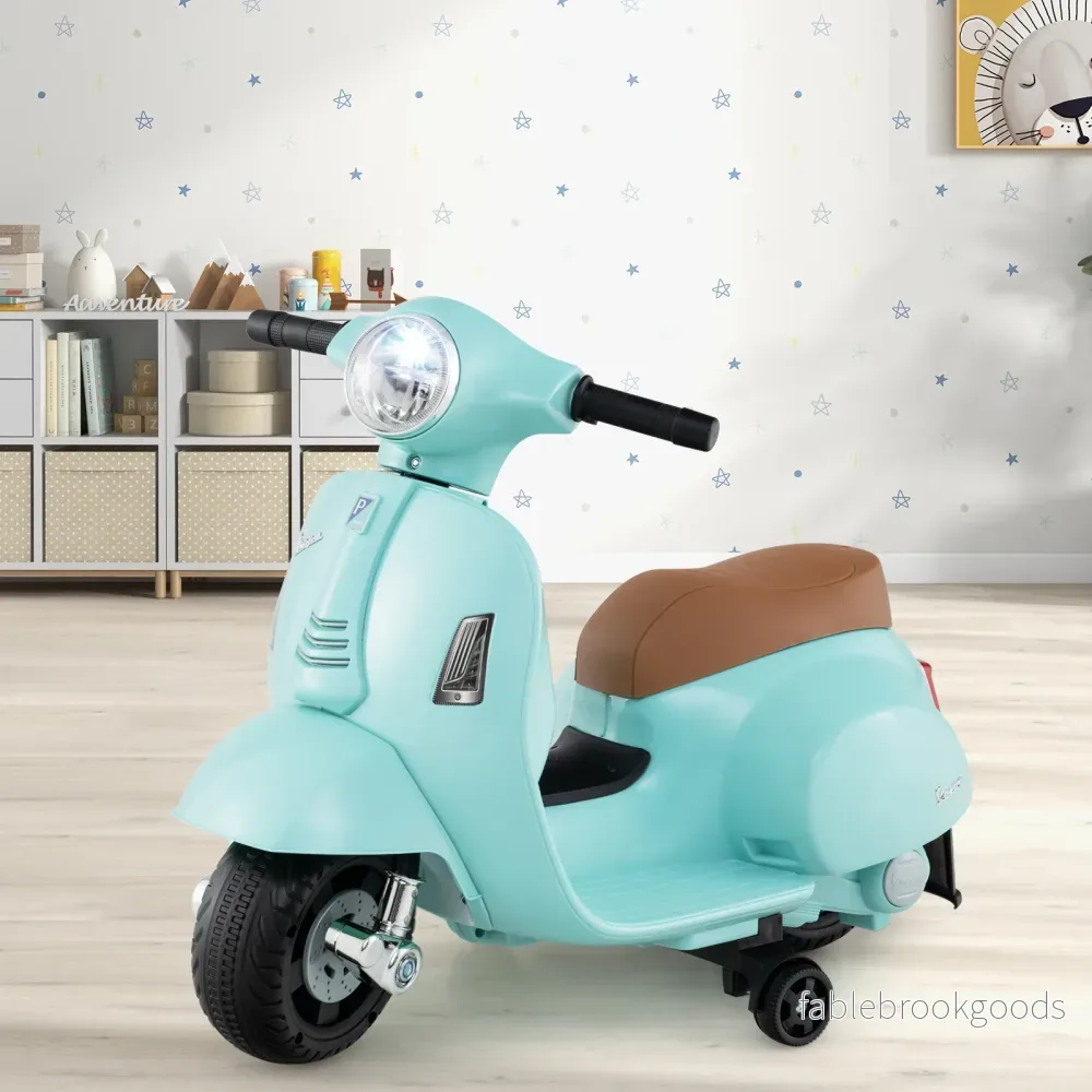 Licensierad – Vespa Barn Elmotorcykel 6V Batteridriven med LED strålkastare – Blå - Bild 3