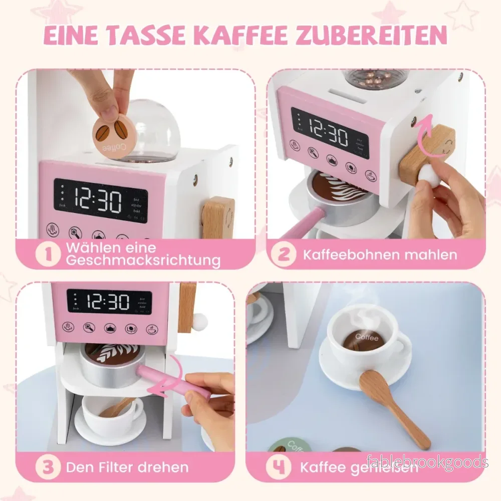 Hörnlekök – i trä med Ljud och Ljus Kaffemaskin Rutschkana Småbarnskök Lekset – Rosa - Bild 2