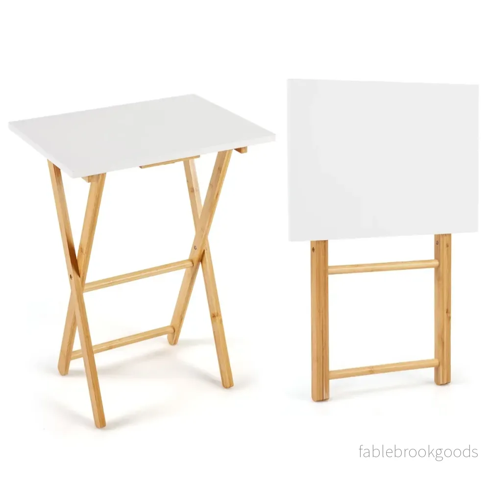 pack – hopfällbara TV brickor i bambu Bärbart sidobord, och – 2 – Natur + vit
