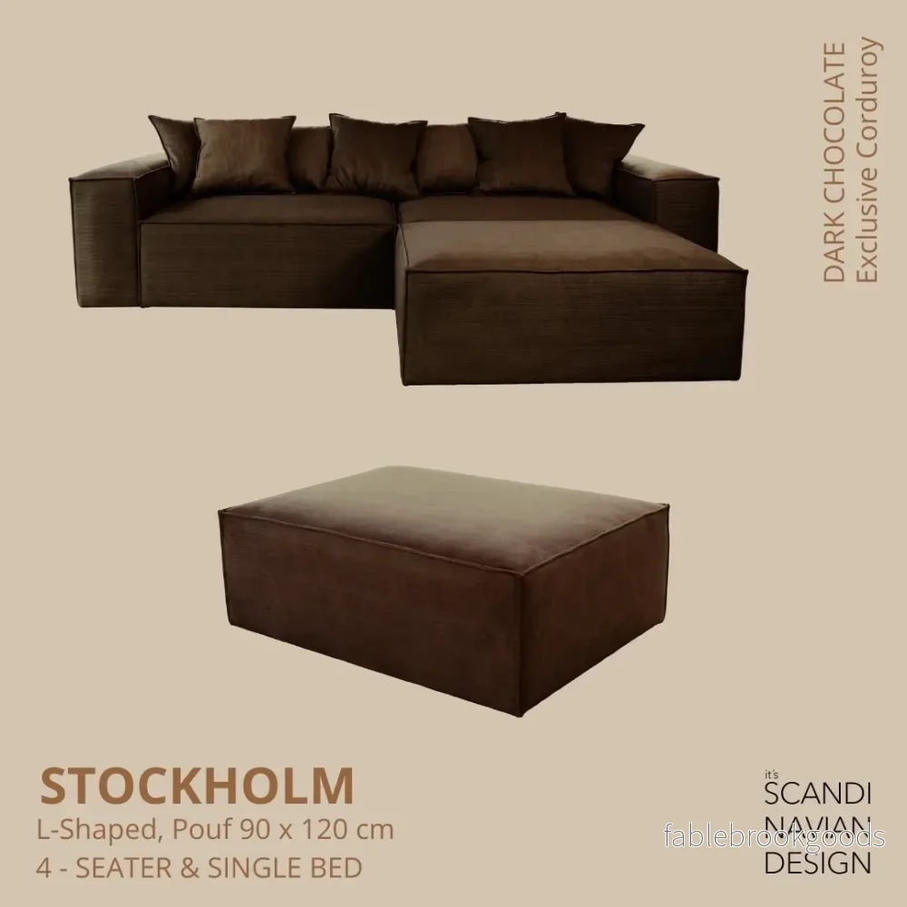 Stockholm L- Shaped sofa/single bed Exclusive Corduroy Dark Chocolate removable & washable cover - Bild 2