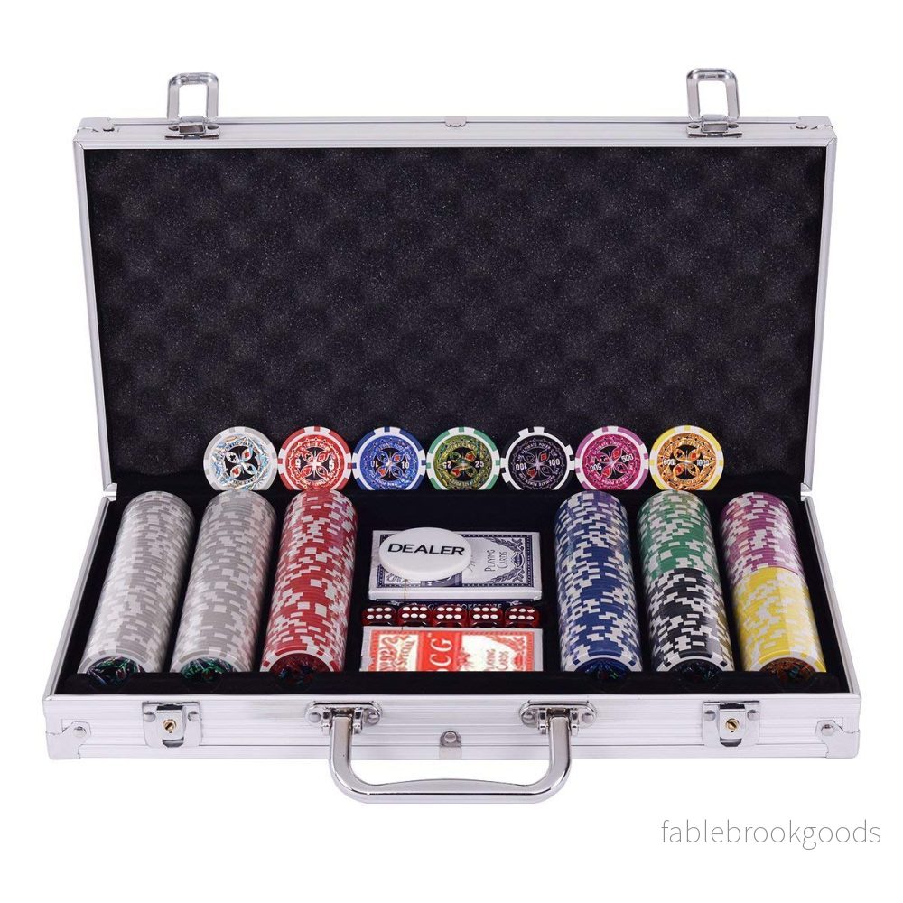 Pokerset – pokerfodral laserchips aluminiumfodral inklusive komplett set – 300 – Silver