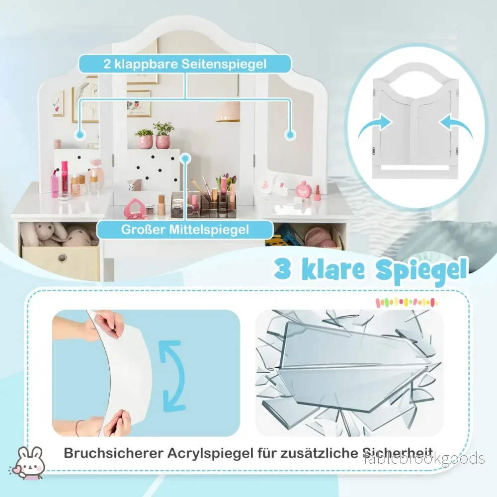 i – sminkbord för barn med avtagbar spegel och förvaringslådor – 2 1 – Vit - Bild 3