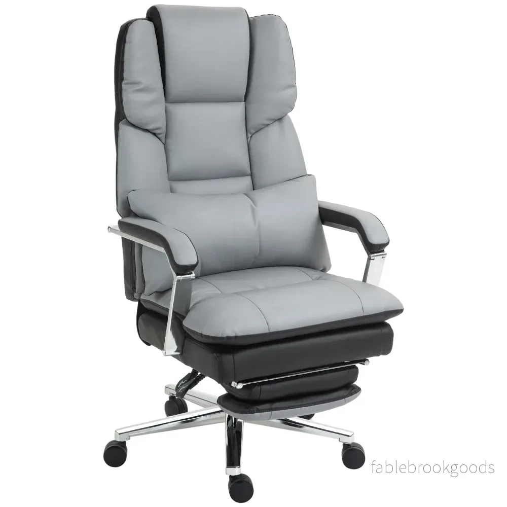 Ergonomisk kontorsstol, gungande, 180 kg belastning, ljusgrått läder Ergonomisk kontorsstol, gungande, 180 kg belastning, ljusgrått läder