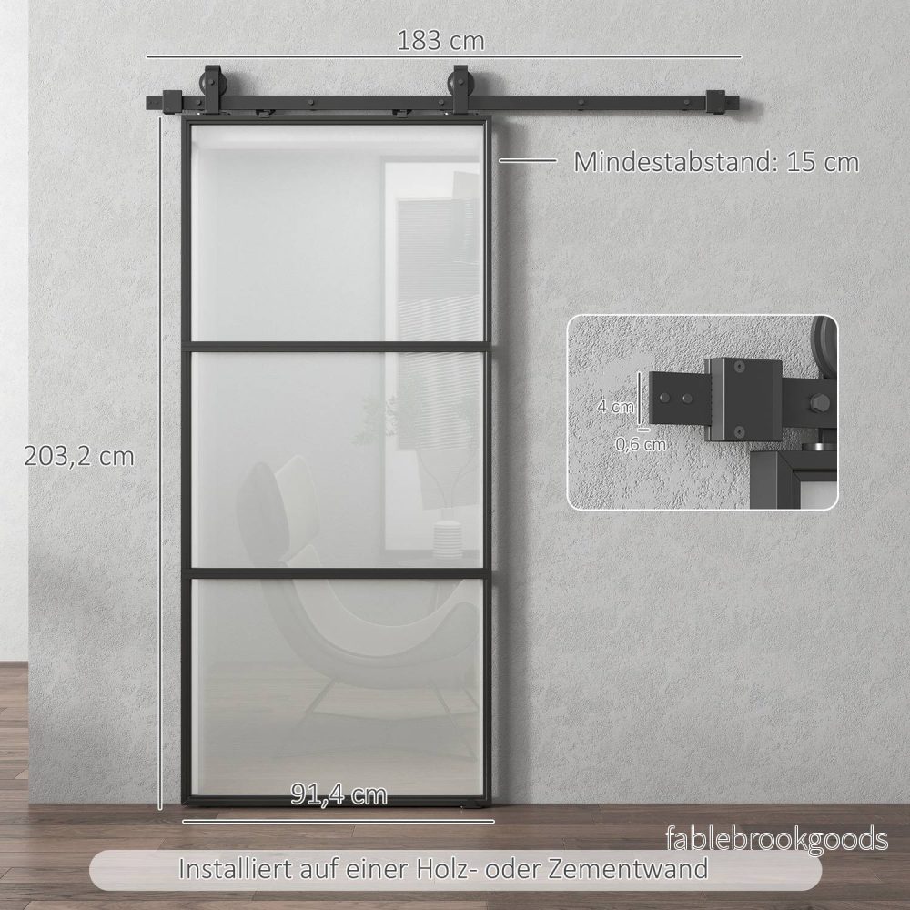 Skjutdörrssats med frostat glas, soft-Close, svart stål - Bild 3