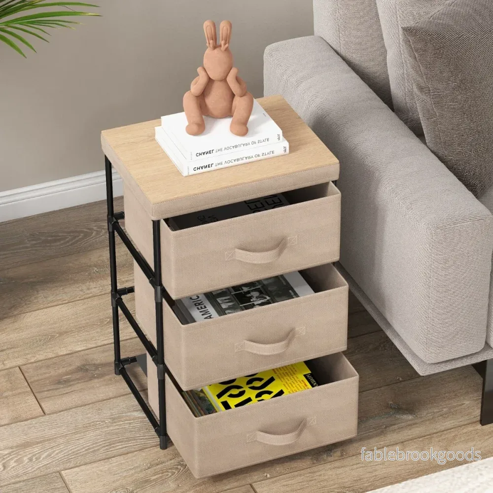 pack – nattduksbord med tyglådor Sidobord metallram Tyglåda – 2 – Brun - Bild 3