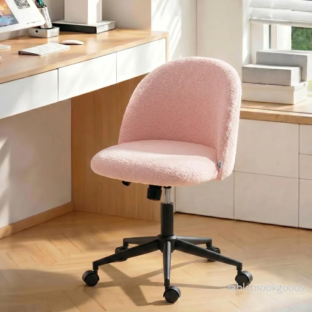 Snurrstol för kontor, rosa teddyfleece, höjdjusterbar - Bild 2