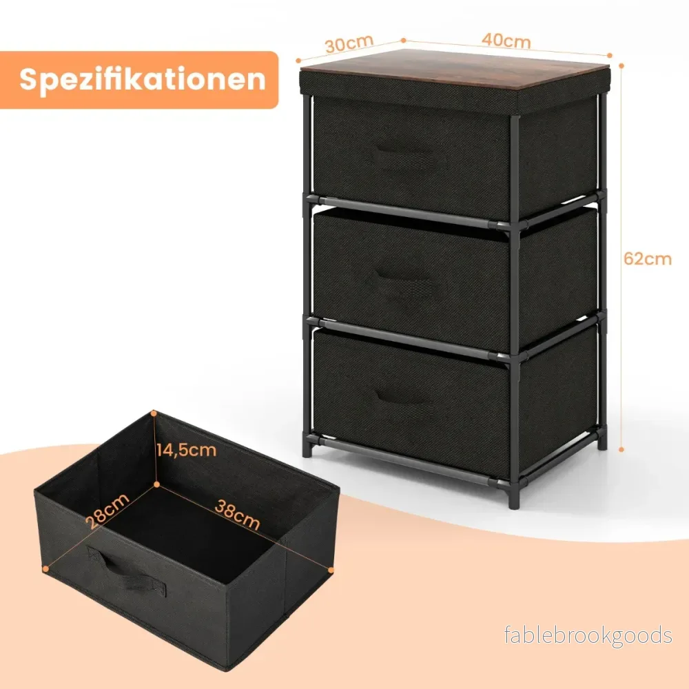 Sängbord – med tyglådor Sidobord metallstomme – 40 x 30 x 62 cm – Svart - Bild 2