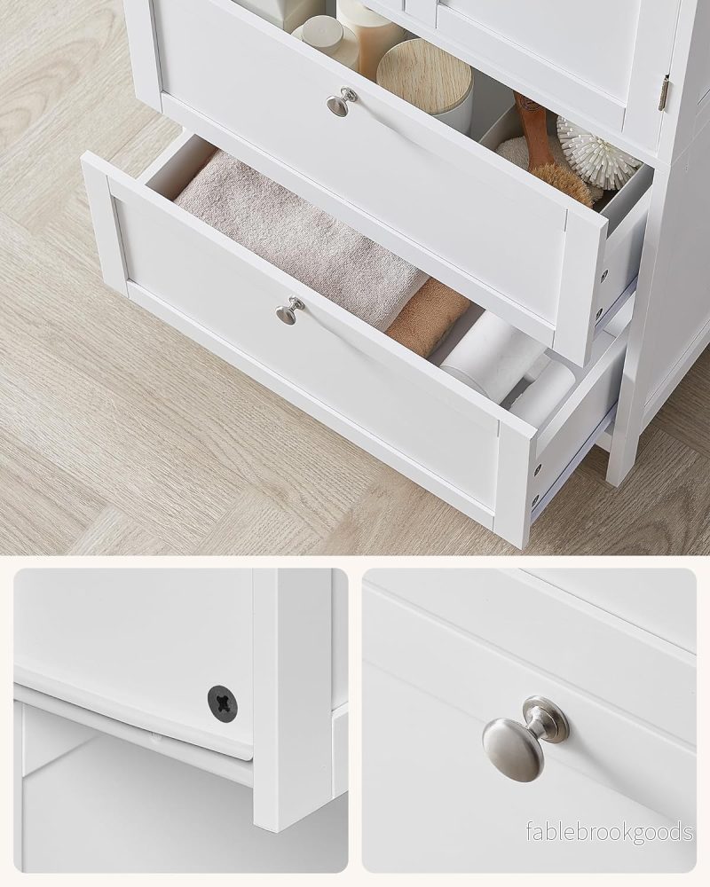 Badrumsskåp – Justerbar hylla – 2 lådor – Vit - Bild 2