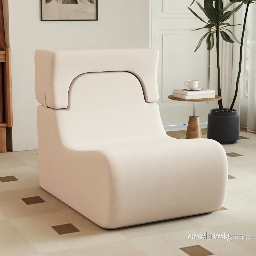 Golvfåtölj – för Vuxen Lazy Sofa med avtagbar Huvudstöd tvättbar Isfäll Överdrag – Beige - Bild 3
