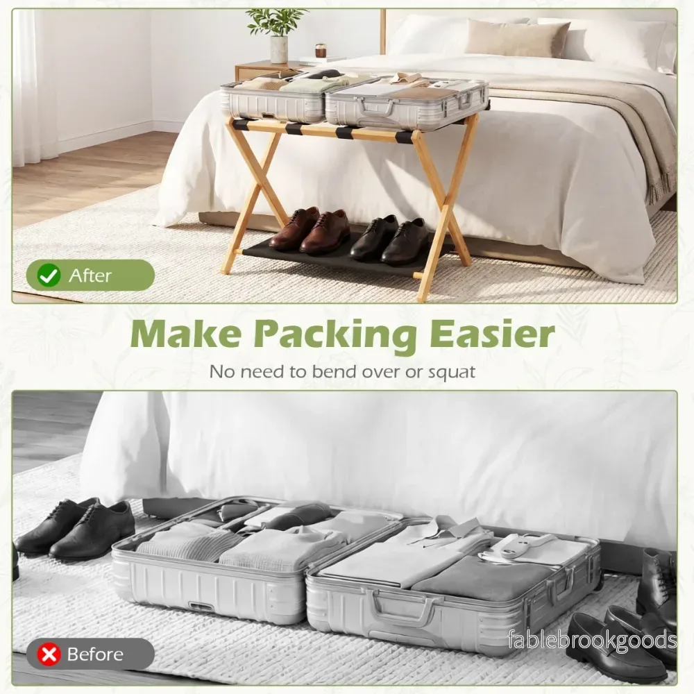 pack – vikbar bagageställ med nylonremmar och Oxford stoff hyllor, bagageförvaring – 2 – Natur - Bild 3
