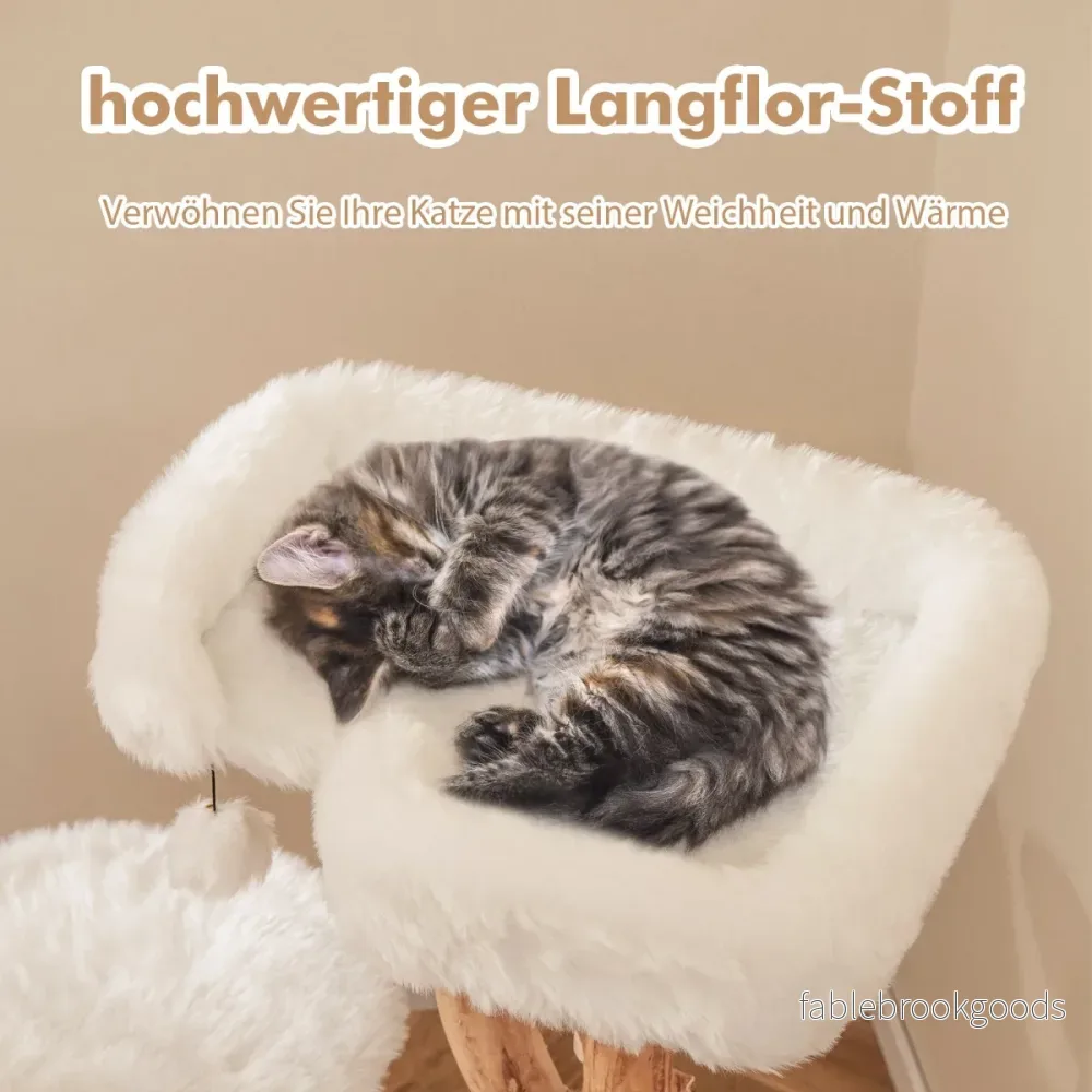 Träskrapstolpe – med plyschsäte och plattformar lekboll kattträd – 2 – Vit - Bild 2