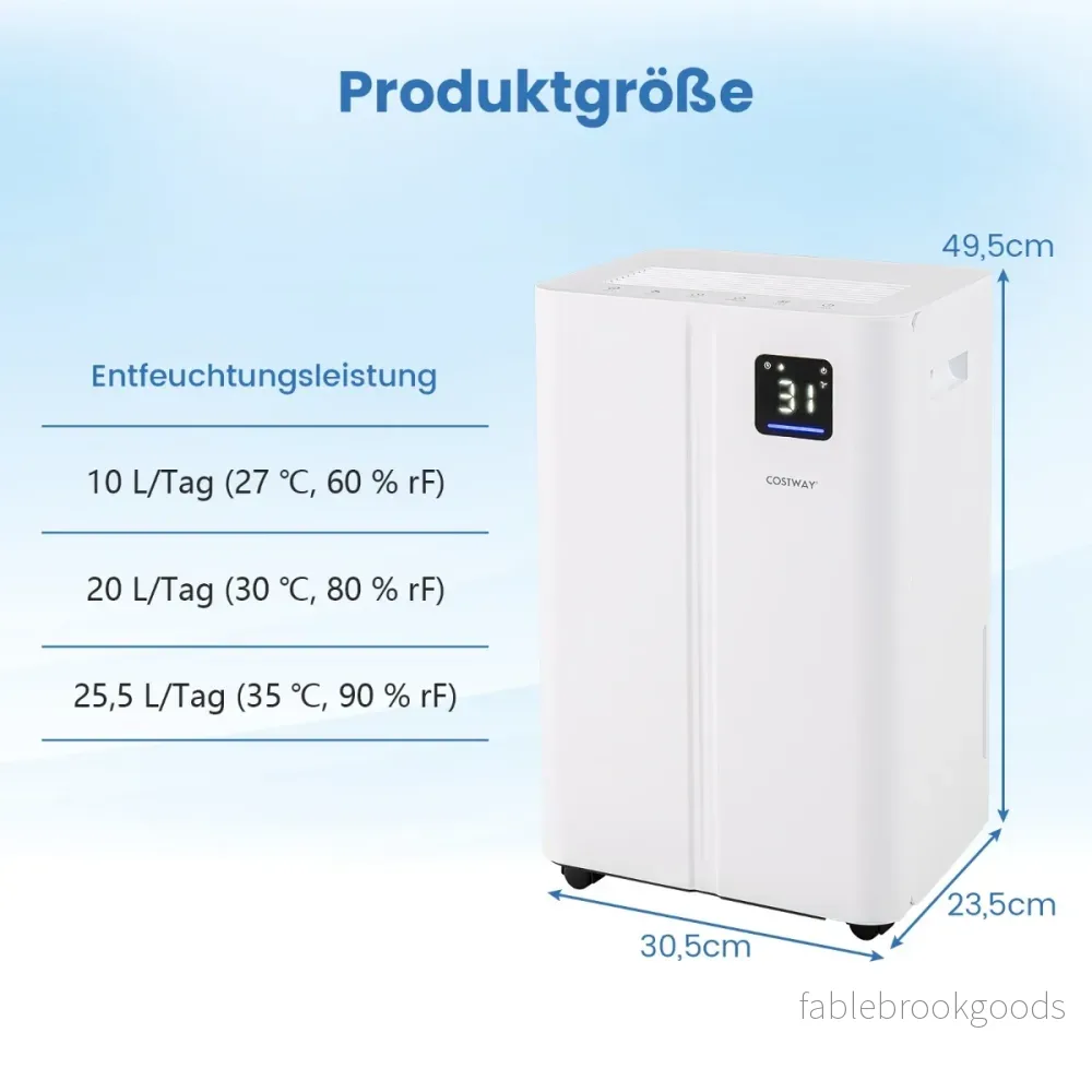 L/dag – Luftavfuktare Elektrisk Rumsavfuktare Avfuktningsapparat för 25㎡ rum – 25,5 – Vit