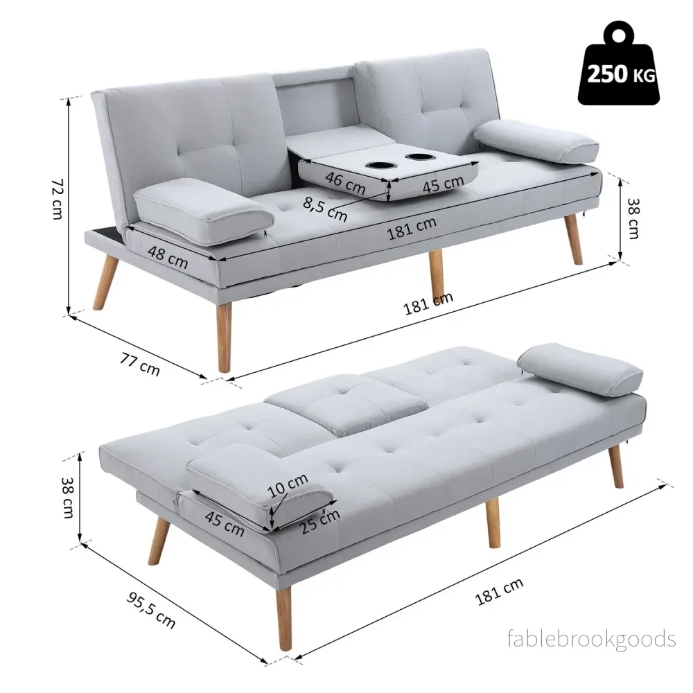 Ljusgrå bäddsoffa i linne, 3-sits, 181x77x72 cm - Bild 3