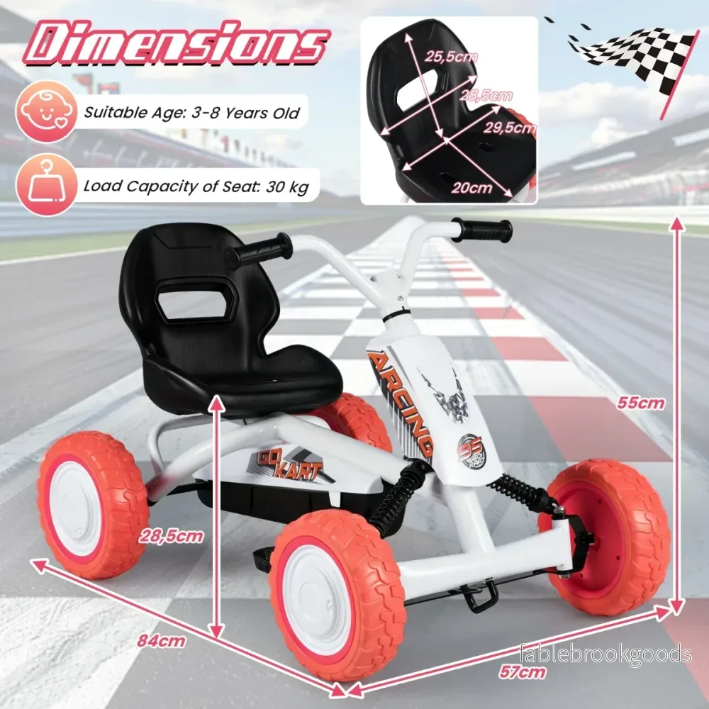 Barns – gokart trampbil med justerbar sits och ryggstöd, go pedal fram backväxel – Vit - Bild 2