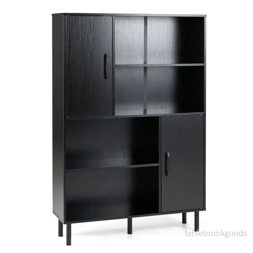 Sideboard – köksskåp med öppna fack och dörrar, byrå – 4 2 – Svart
