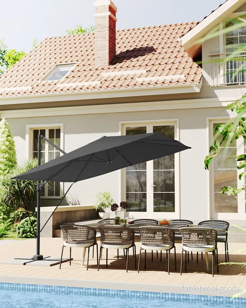 Parasol 270x270 cm - UPF 50+ - Med vev och korsfot - grå - Bild 2