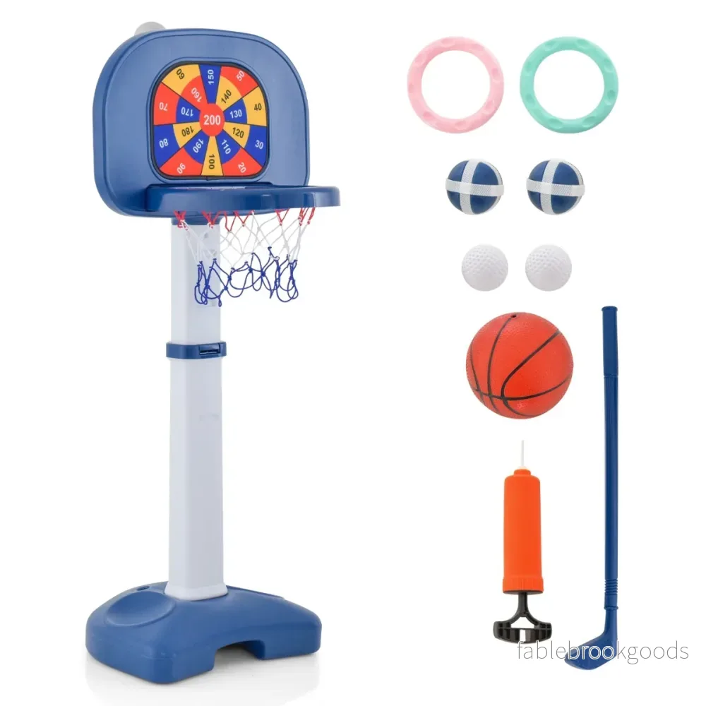 i – barnbasketbågsset Höjdjusterbart basketställ med ringkast – 4 1 100-140 cm – Blå - Bild 2