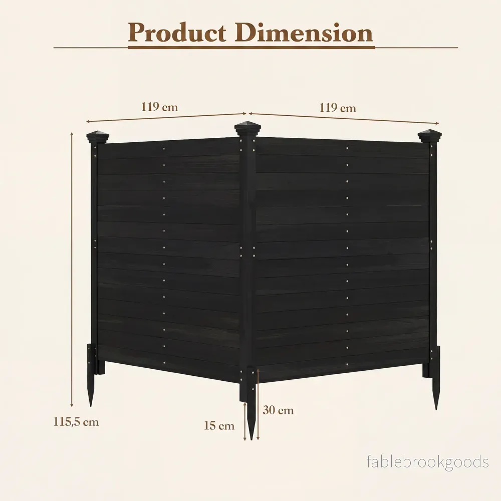 Siktskyddsstaket – delat trädgårdsstaket av granved utomhus trästaket med stolpar – 2 119 x 119 cm 3 – Svart - Bild 2