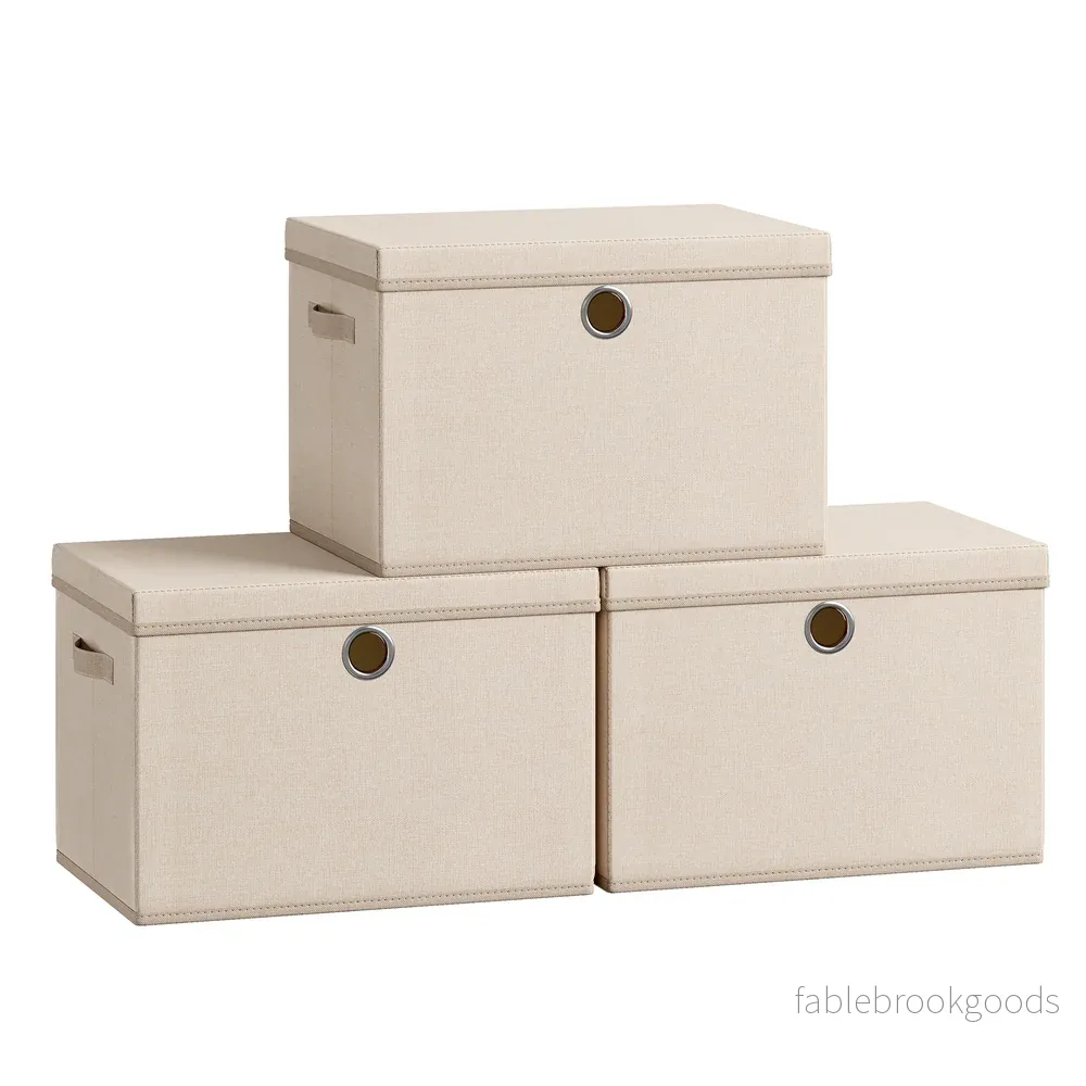 Opbergdozen - 43 x 30 x 30 cm - Set van 3 - Zandbeige - 5 kg per doos