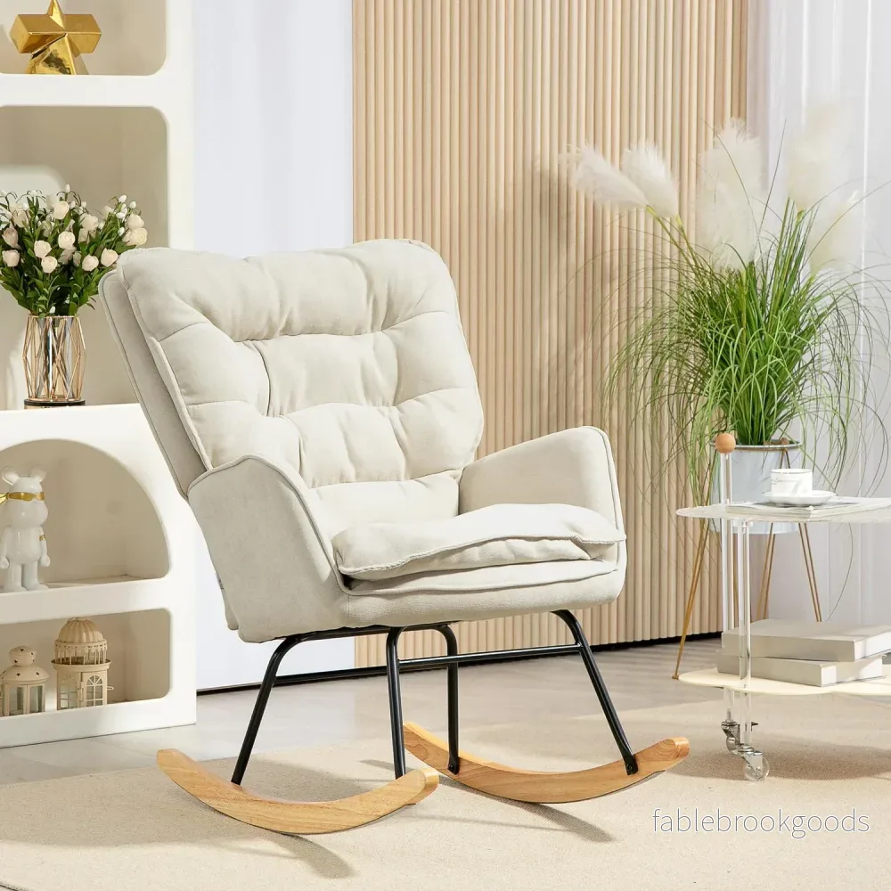 Beige Chenille-Look gungstol, 120 kg Kapacitet, för sovrum - Bild 2