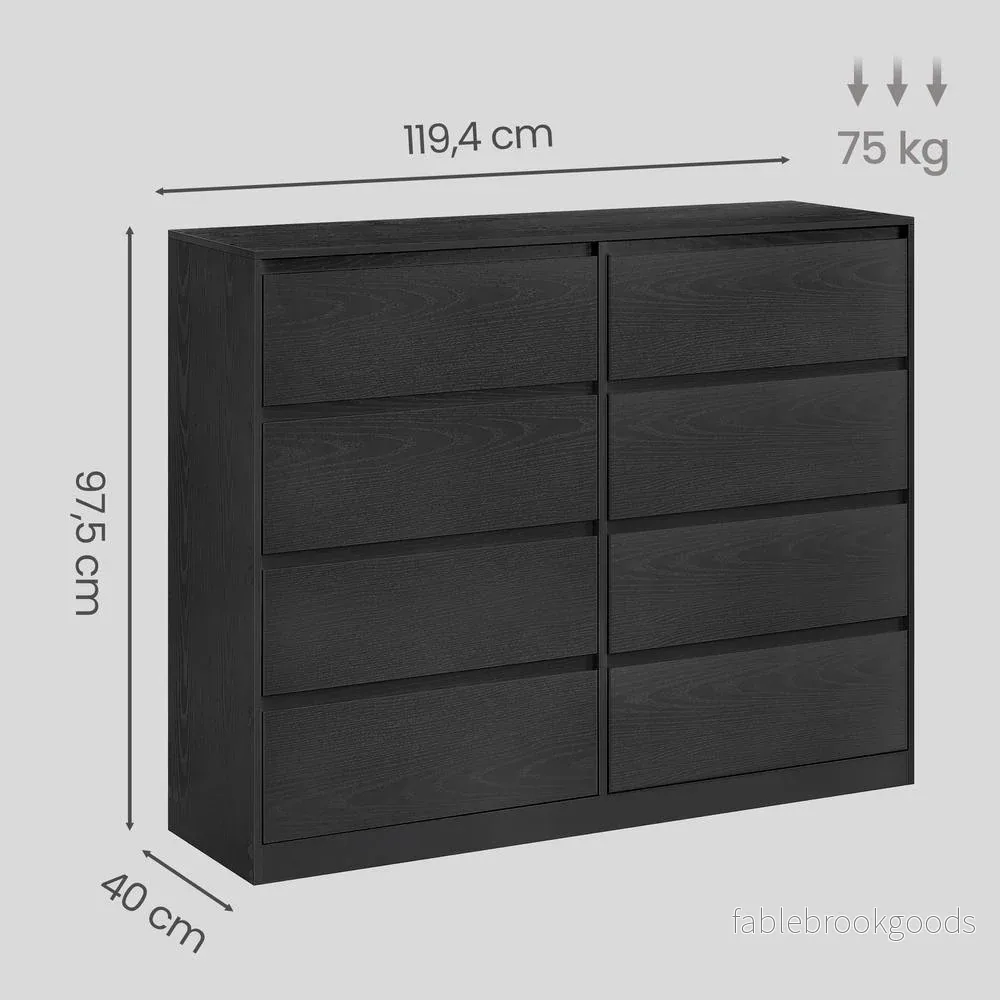 Commode - 8 Lades - Modern - 119 cm Breed - Ebbenzwart - Bild 2