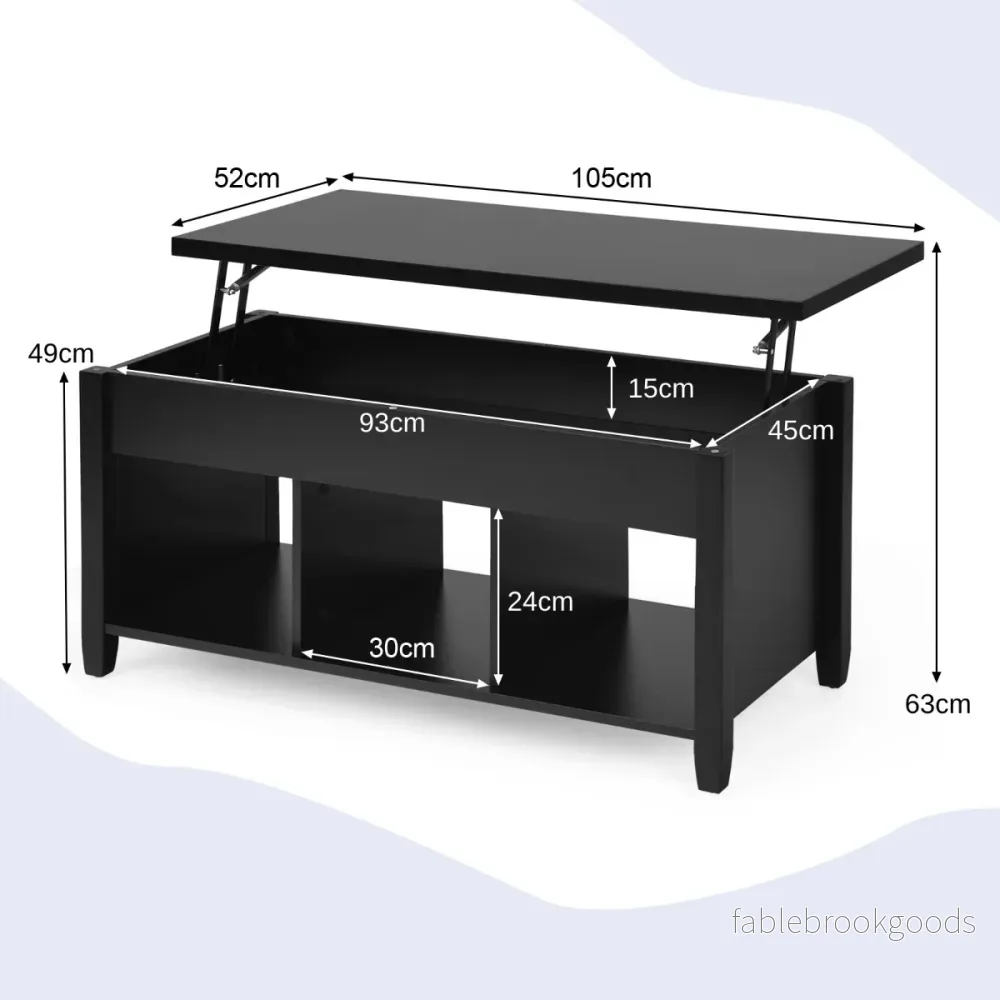 Soffbord – med lyftplatta förvaringsutrymme och öppna hyllor höjdjusterbar – 3 104,5 x 49 x 48-62,5 cm – Svart - Bild 3