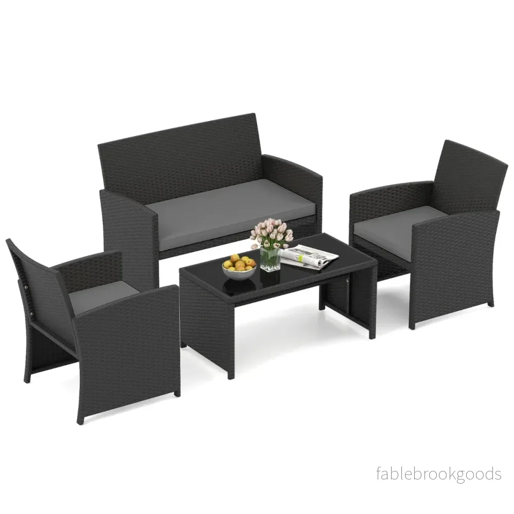 delade – rotting trädgårdsmöbler sits soffa med härdat glas soffbord – 4 2 – Grå