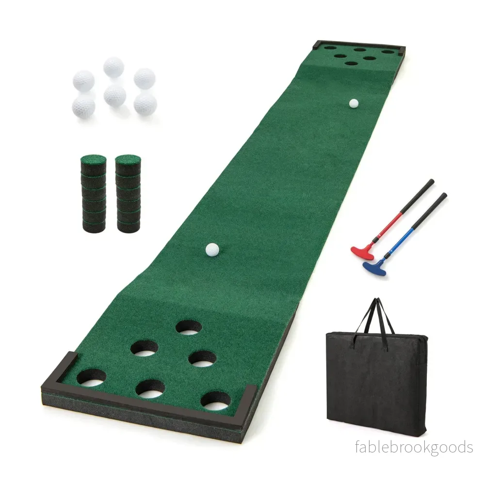 Golfputtningsmatta – med justerbara putters och bollar hålskydd Bärbar golfmatta – 2 6 12 332 cm – Grön