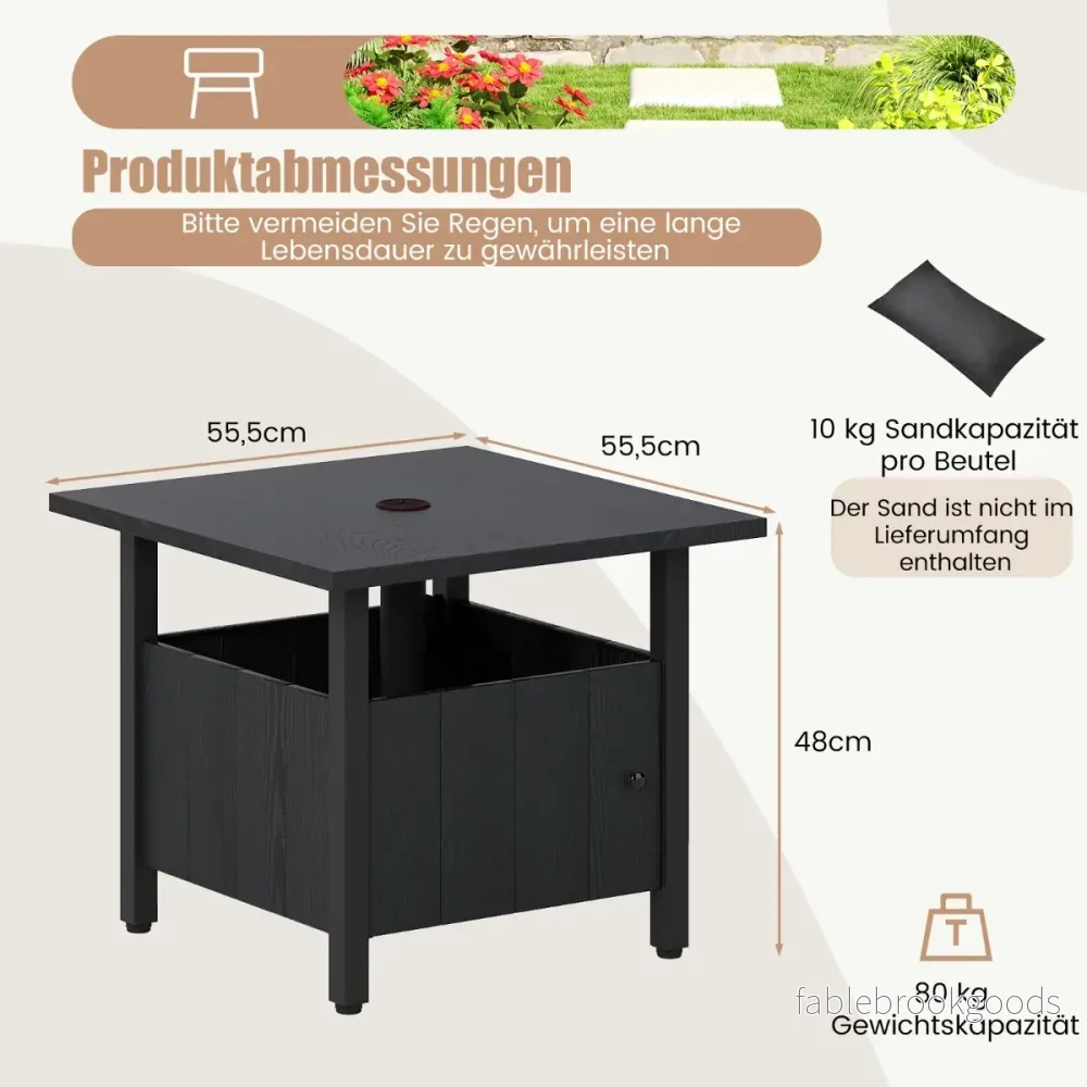 Utomhus – sidobord med parasollhål, trädgårdsbord sandpåsar, balkongbord – Ø 48 cm 2 – Svart - Bild 2