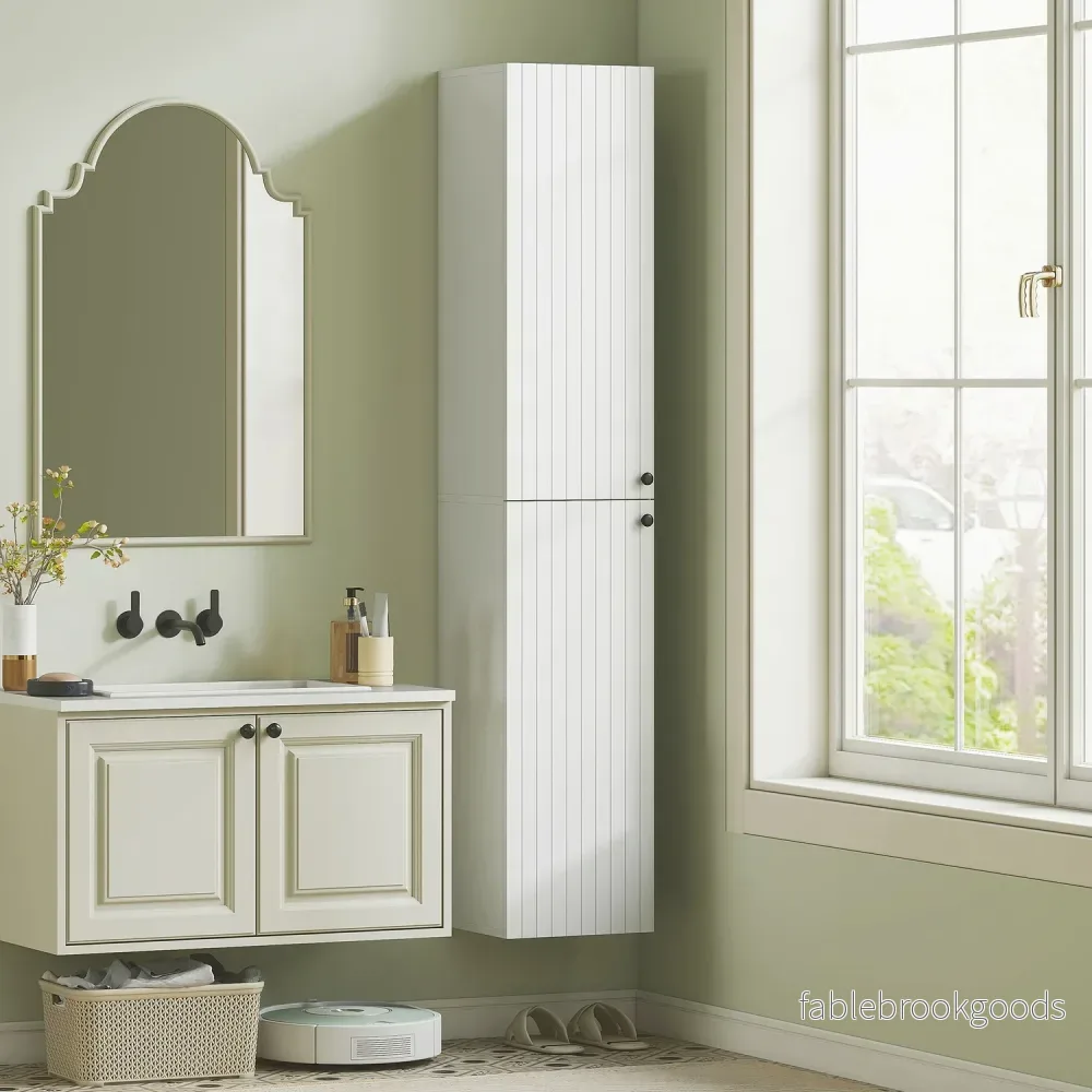 Vägghängt badrumsskåp, vit MDF, 161 cm - Bild 2