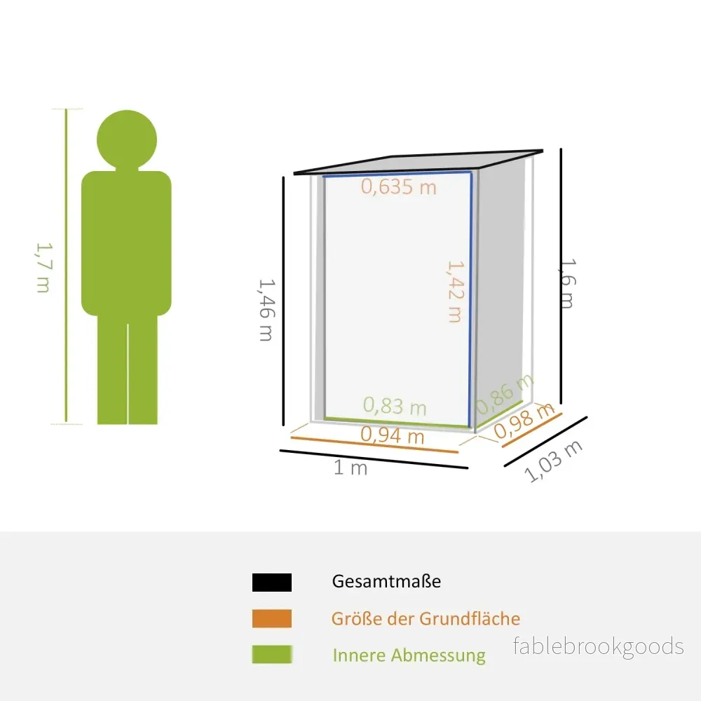 Mörkgrå metall trädgårdsredskapsbod, 1x1m galvaniserat stål - Bild 3