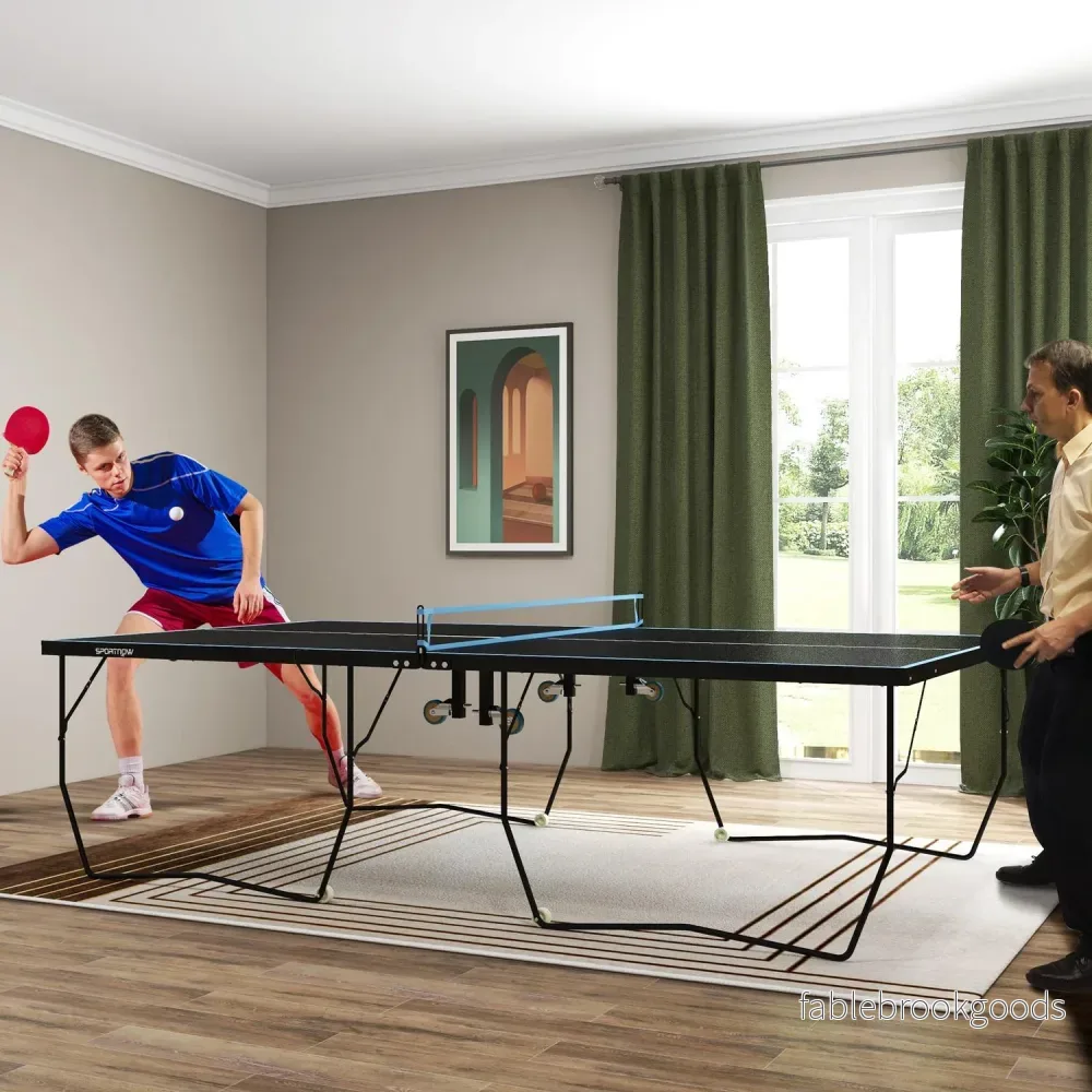 Vikbart utomhusbordtennisbord, hjul och nät ingår - Bild 2