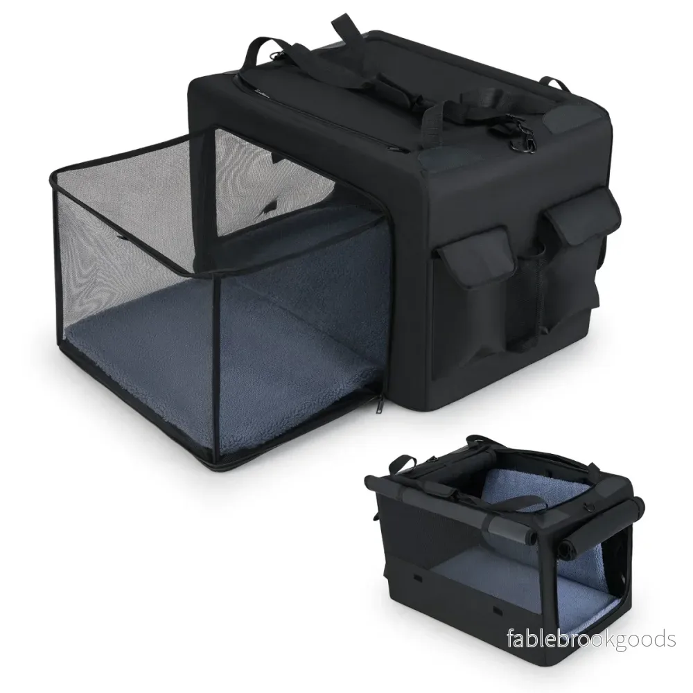 Fällbar – hundbur med öppningar och fönster nätkorg hundtransportbur hundväska – 2 88 x 72 x 48 cm – Svart
