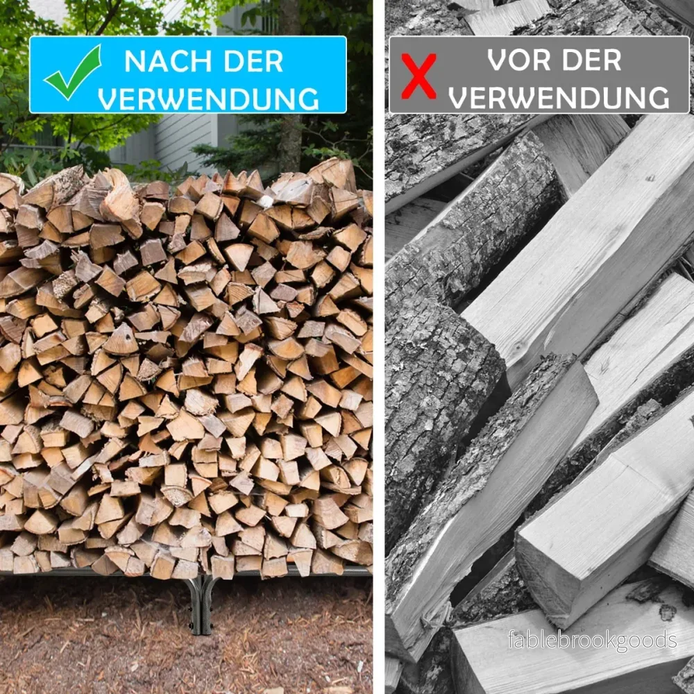 Lång – trähylla för förvaring av ved Vedställ järn – 240 cm – Svart - Bild 2