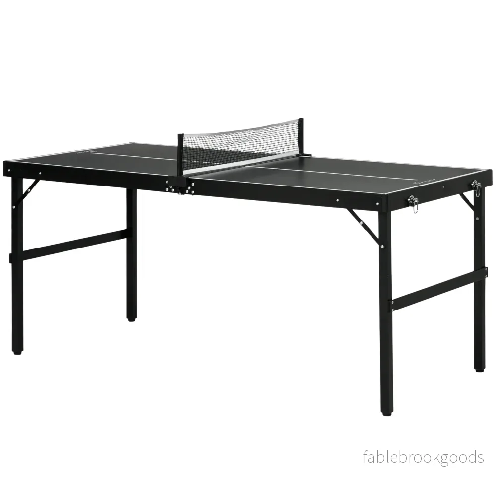 Vikbart minibordtennisset med nät – svart aluminium